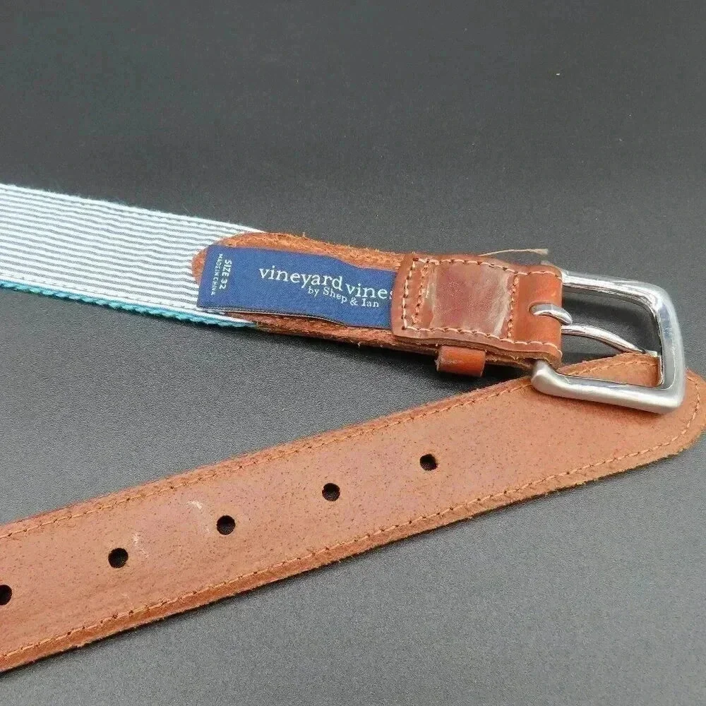 Vineyard Vines Men's Guitar Canvas Leather Belt Size 32